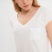 T-shirt col v poche poitrine blanc femme