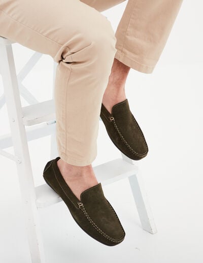Mocassins en cuir vert kaki homme