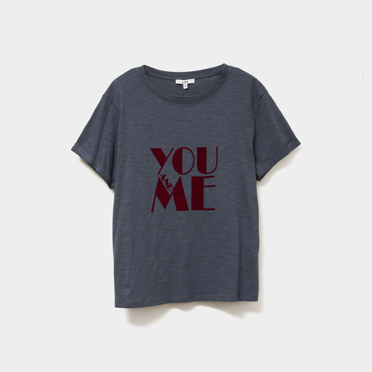 T-shirt manches courtes coton bleu gris femme