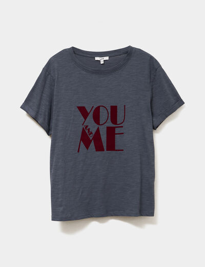 T-shirt manches courtes coton bleu gris femme