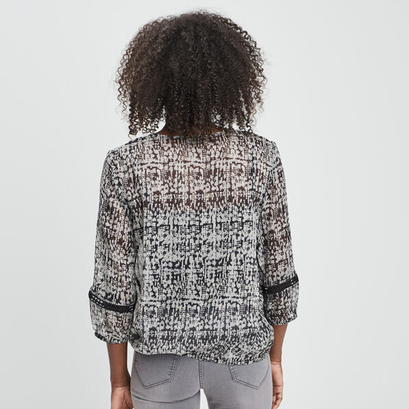 Blouse manches 3/4 détail laçage noir femme