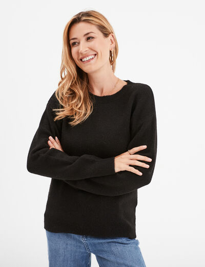 Pull col rond manches longues noir femme