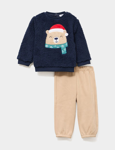 Ensemble de jogging sweat effet polaire bleu marine b&eacute;b&eacute; gar&ccedil;on