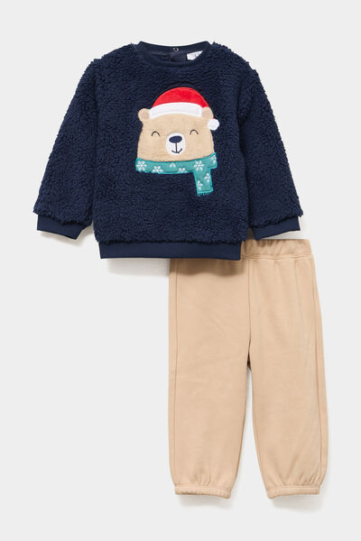 Ensemble de jogging sweat effet polaire bleu marine b&eacute;b&eacute; gar&ccedil;on