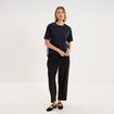 T-shirt bi-mati&egrave;re manches courtes bleu fonc&eacute; femme