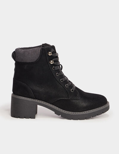 Bottines &agrave; talons et lacets noir femme