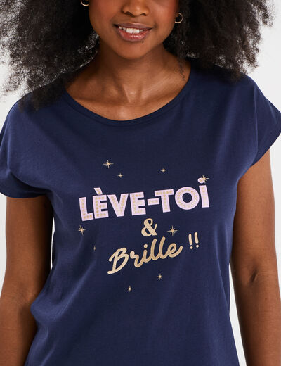 Ensemble pyjama corsaire t-shirt coton bleu marine femme