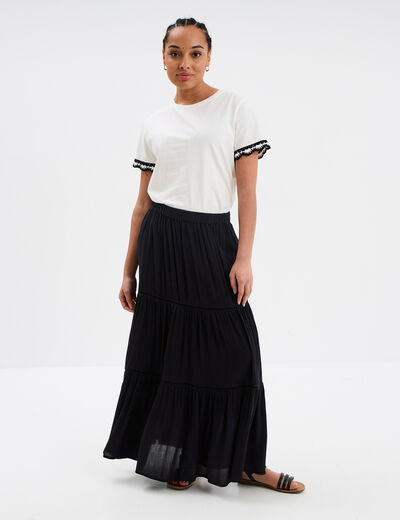 Jupe longue fluide taille élastiquée noir femme