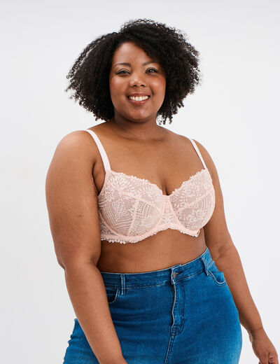 Soutien-gorge emboîtant dentelle rose clair femme grande taille
