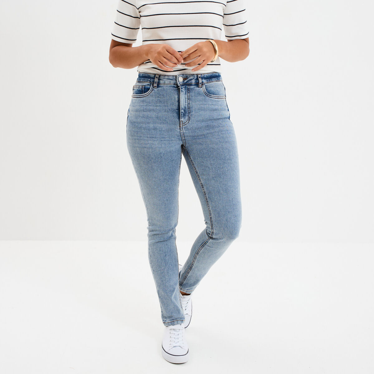 Jeans skinny taille haute denim double stone femme