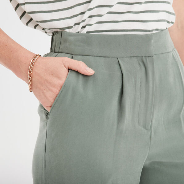 pantalon large fluide taille elastiquee vert kaki femme Pantalon large fluide taille élastiquée vert kaki femme