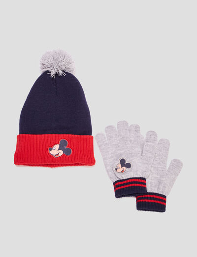 Ensemble bonnet et gants Mickey bleu marine garçon