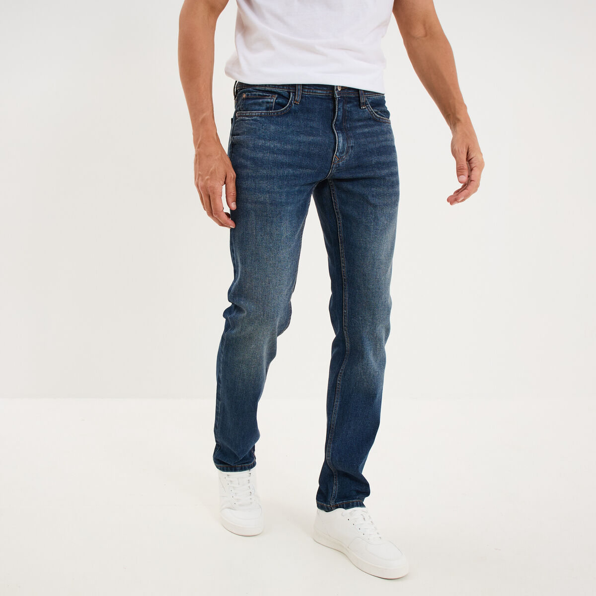 Jeans denim straight 5 poches denim used homme