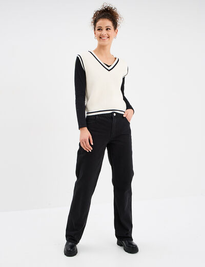 Pull sans manches col en V blanc femme