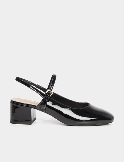 Ballerines à talons vernies noir femme
