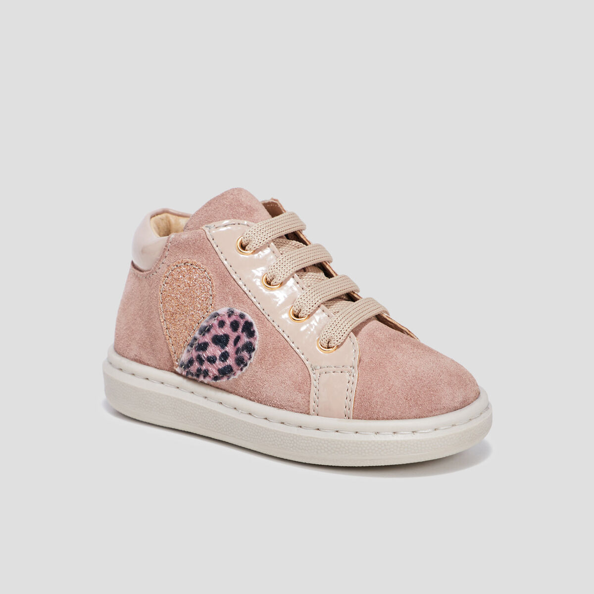 Baskets montantes en cuir rose bébé fille