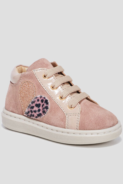 Baskets montantes en cuir rose bébé fille