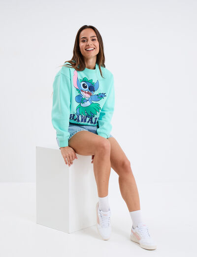 Sweat manches longues coton Stitch vert turquoise femme