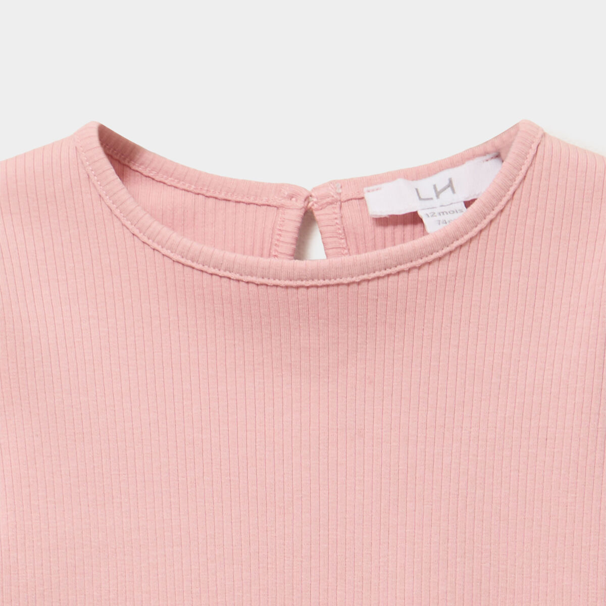 T-shirt c&ocirc;tel&eacute; volants aux &eacute;paules rose poudr&eacute;e b&eacute;b&eacute; fille