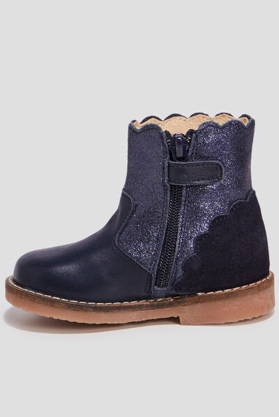 Bottines pailletées en cuir bleu bébé fille