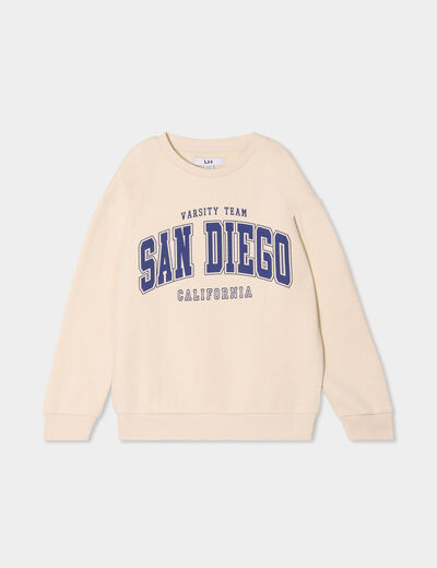 Sweat oversize col rond manches longues ecru garçon