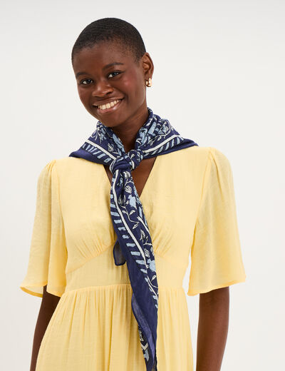 Foulard carr&eacute; coton bleu marine femme