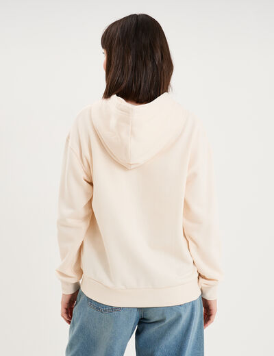 Sweat zipp&eacute; &agrave; capuche beige femme