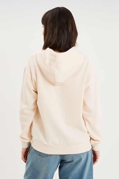 Sweat zipp&eacute; &agrave; capuche beige femme