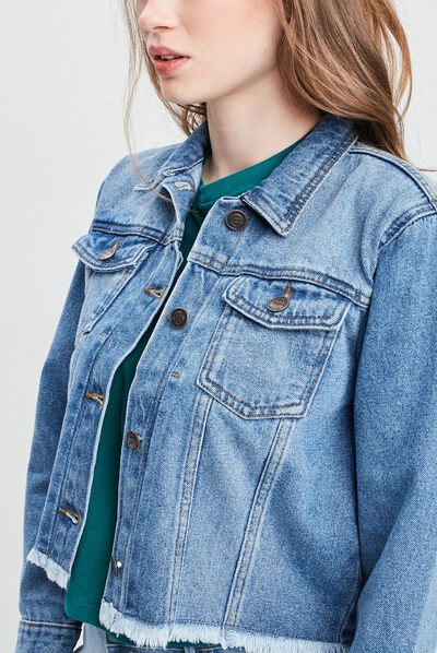 Veste droite en jean denim double stone femme