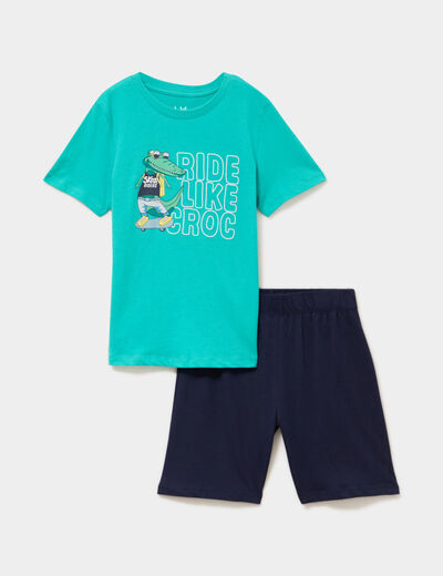 Ensemble pyjama short et t-shirt coton vert menthe gar&ccedil;on