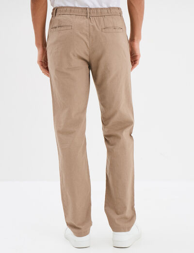Pantalon chino droit lin m&eacute;lang&eacute; taupe homme