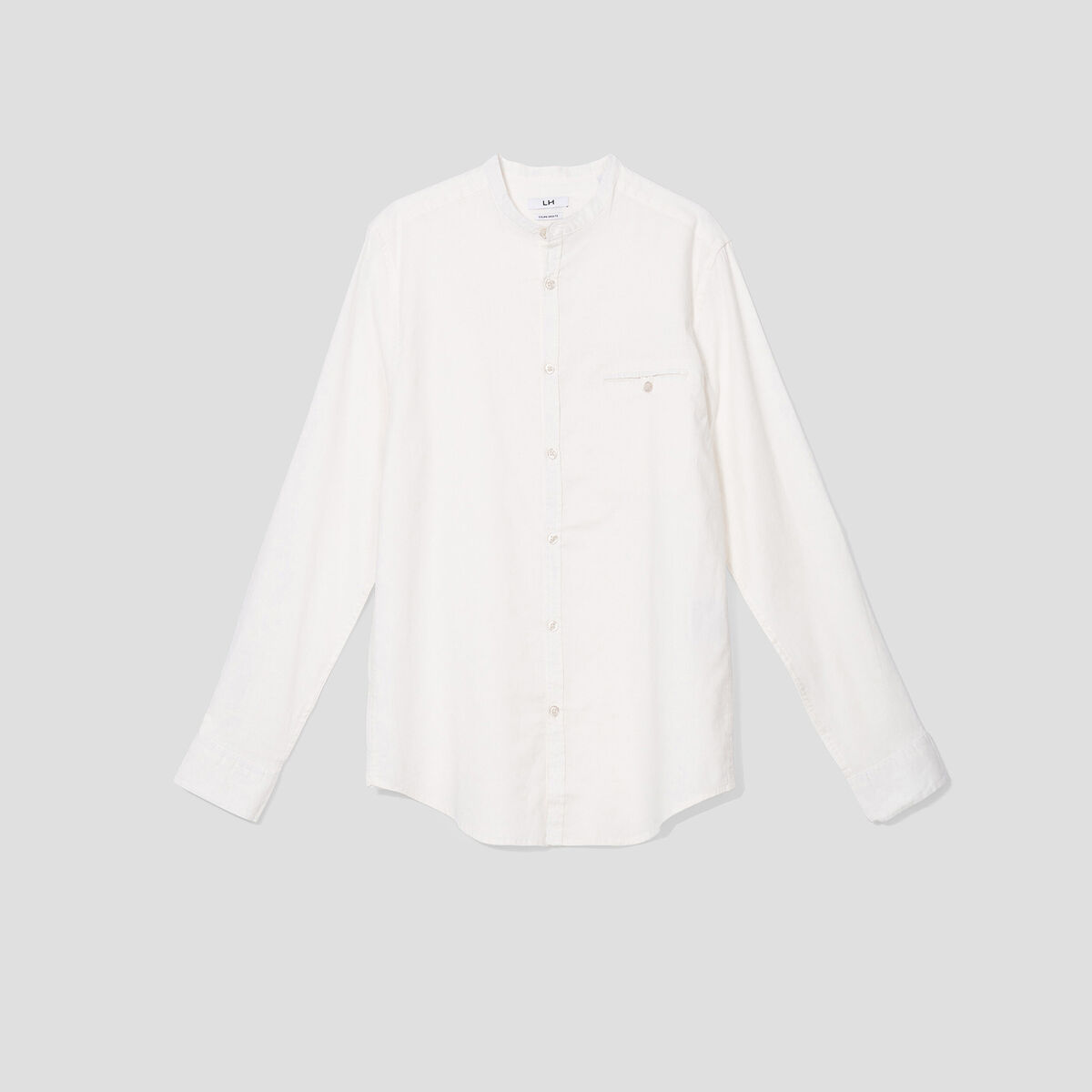 Chemise col mao lin mélangé blanc homme