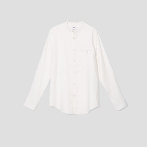 Chemise col mao lin mélangé blanc homme