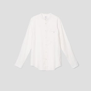 chemise col mao lin melange blanc homme Chemise col mao lin mélangé blanc homme
