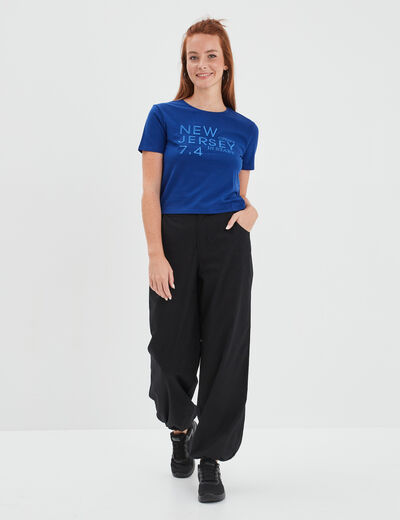 T-shirt cropped ajusté broderie Creeks bleu electrique femme