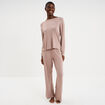 Ensemble pyjama t-shirt et pantalon marron clair femme