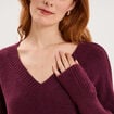 Pull col en V manches longues prune femme