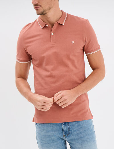 Polo manches courtes bords contrastés vieux rose homme
