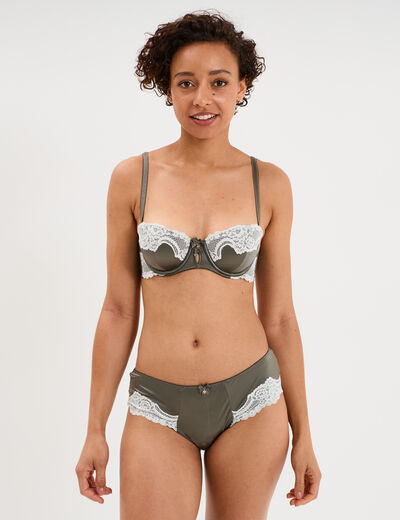 Soutien-gorge bandeau avec dentelle vert kaki femme