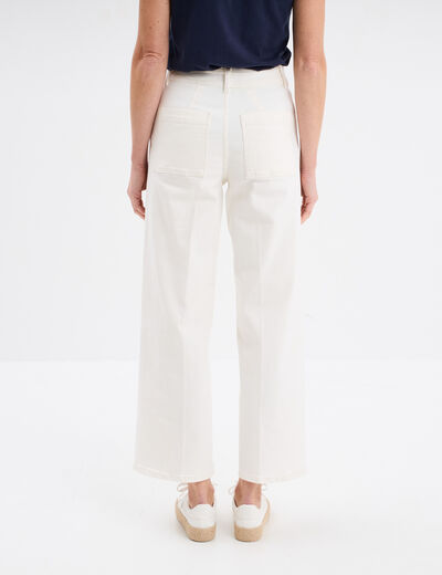 Pantalon flare 7/8ème taille haute coton ecru femme
