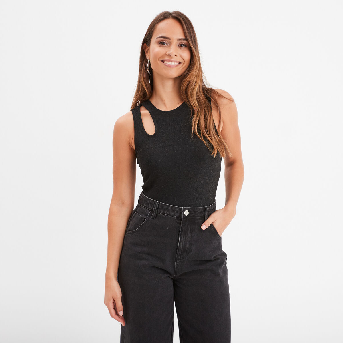 Débardeur cropped détail épaule Liberto noir femme