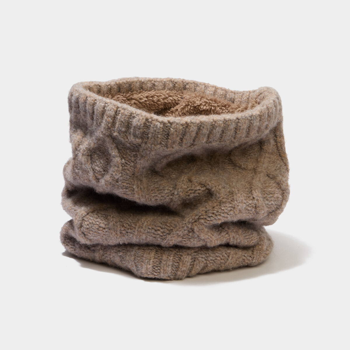 Tour de cou &agrave; torsades doubl&eacute; taupe homme