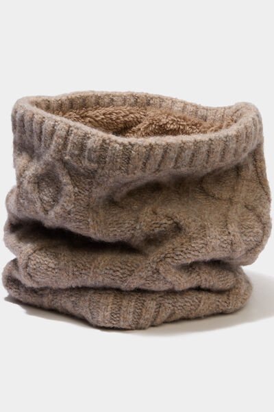Tour de cou &agrave; torsades doubl&eacute; taupe homme