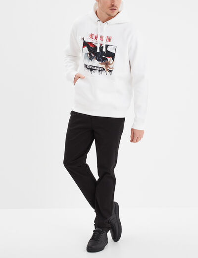 Sweat capuche hoodie Tokyo Ghoul Kaneki blanc homme
