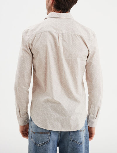 Chemise droite imprim&eacute;e manches longues beige homme