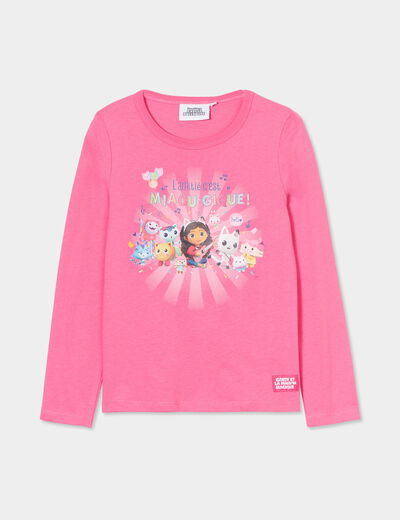 T-shirt Gabby et la Maison magique coton rose corail fille