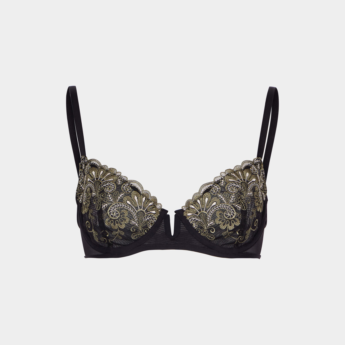 Soutien-gorge emboîtant broderie vert kaki femme