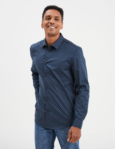 Chemise ajustée col français bleu foncé homme