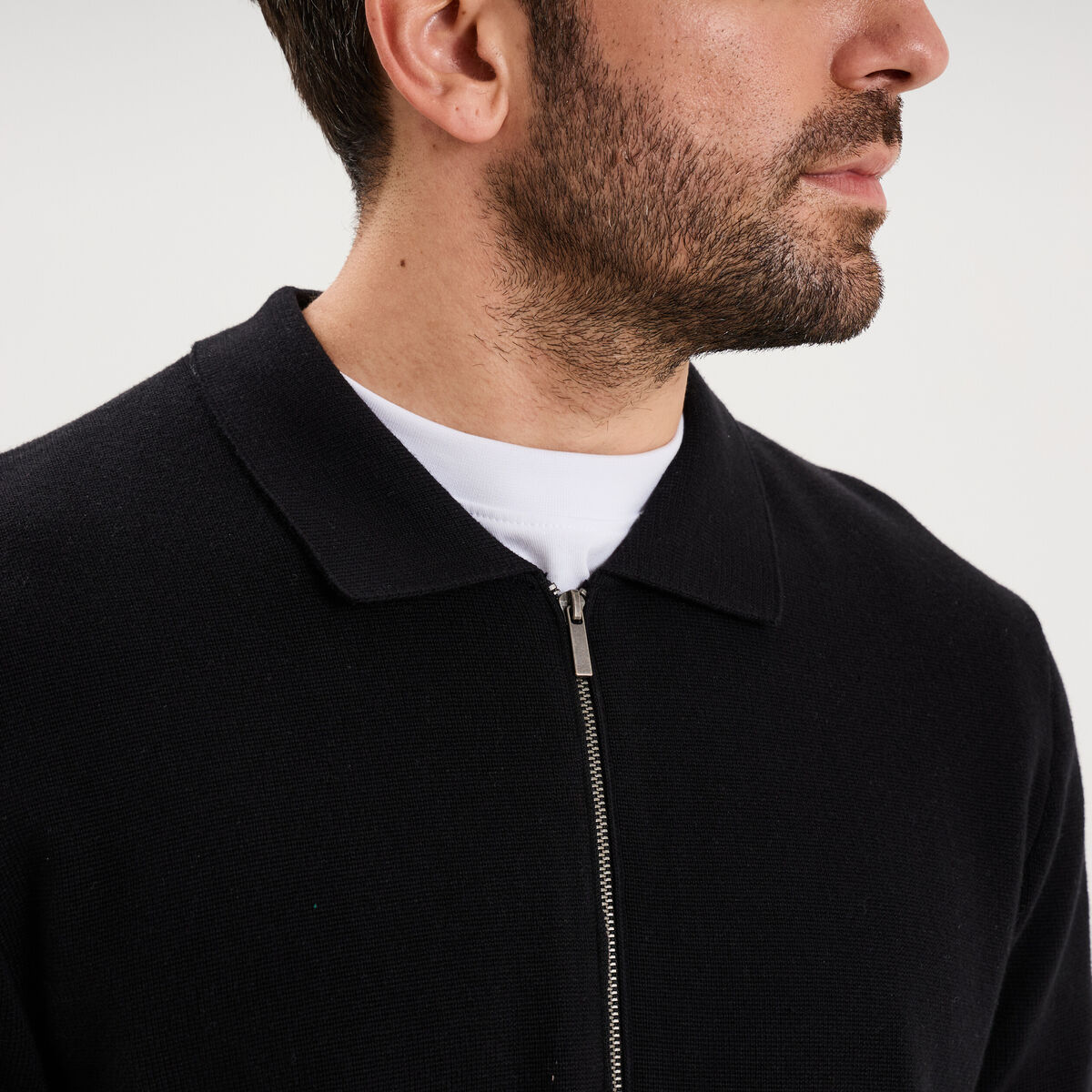 Gilet zipp&eacute; en maille manches longues noir homme