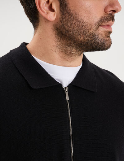 Gilet zipp&eacute; en maille manches longues noir homme